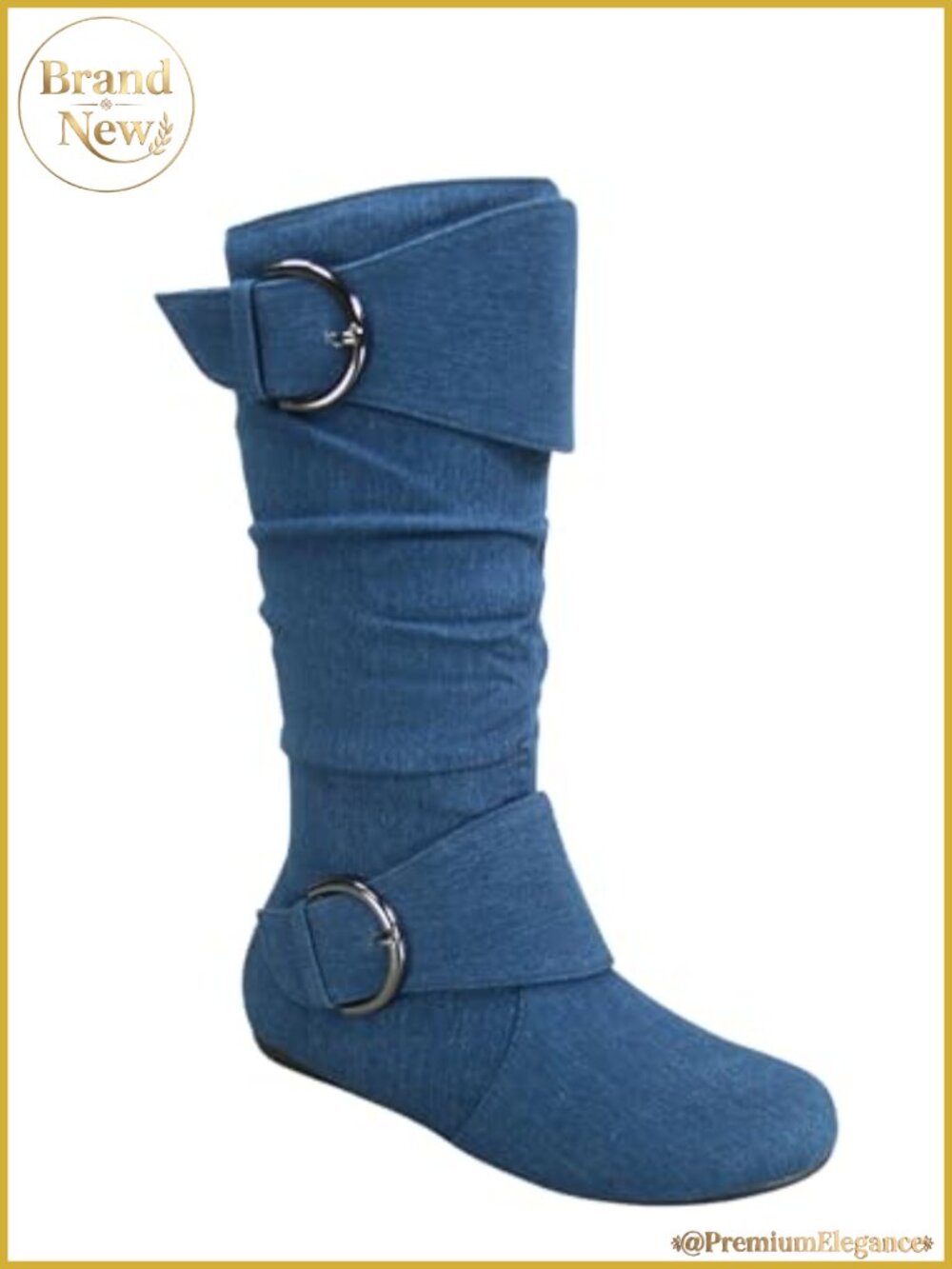 Faux Suede Slouch Mid-Calf Boots Round Toe Side Zip Buckle